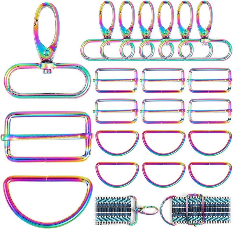 PECMER Rainbow Swivel Clasp Buckles D Ring Hardware 1.5 Inch -Purse Bag Making Supplies and Hardware 18 Pcs Lanyard Snap Hooks for purses/bags/handbags Straps DIY Craft - Image 1